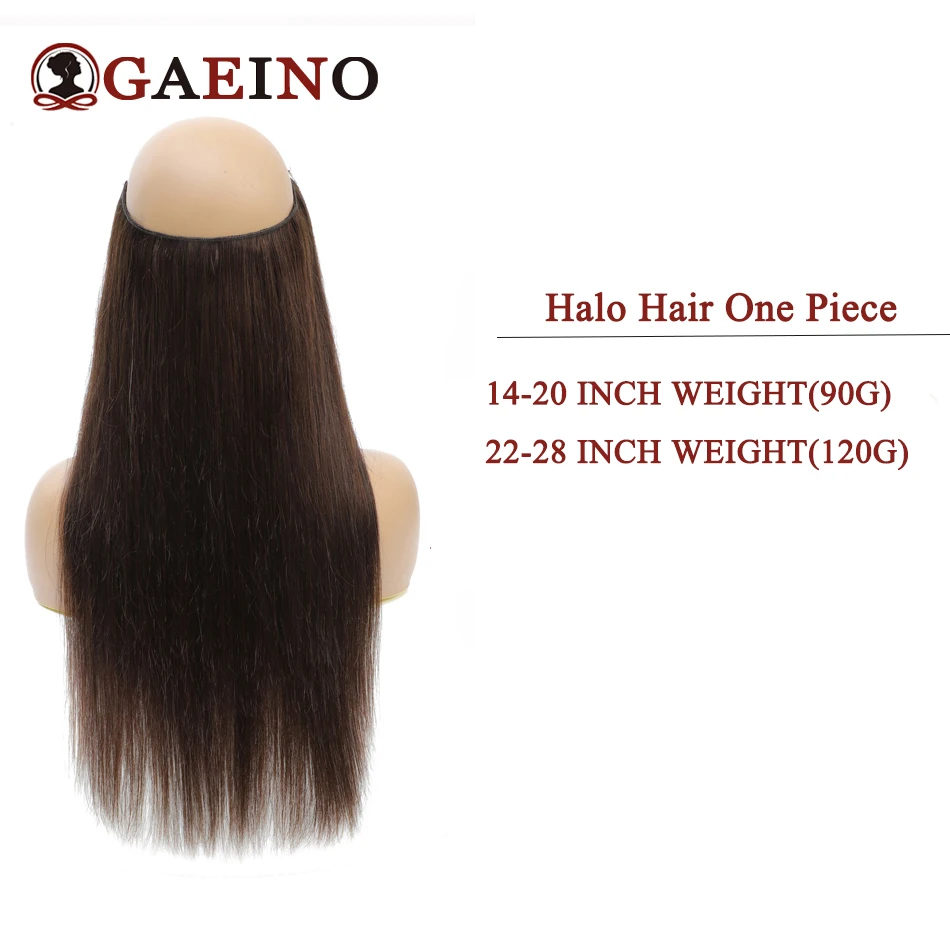 Gaeino Halo Hair Extensions Human Hair Wire Clip In Hair One Piece With Invisible Fish Line Hair Extension For Women 14-28Inch