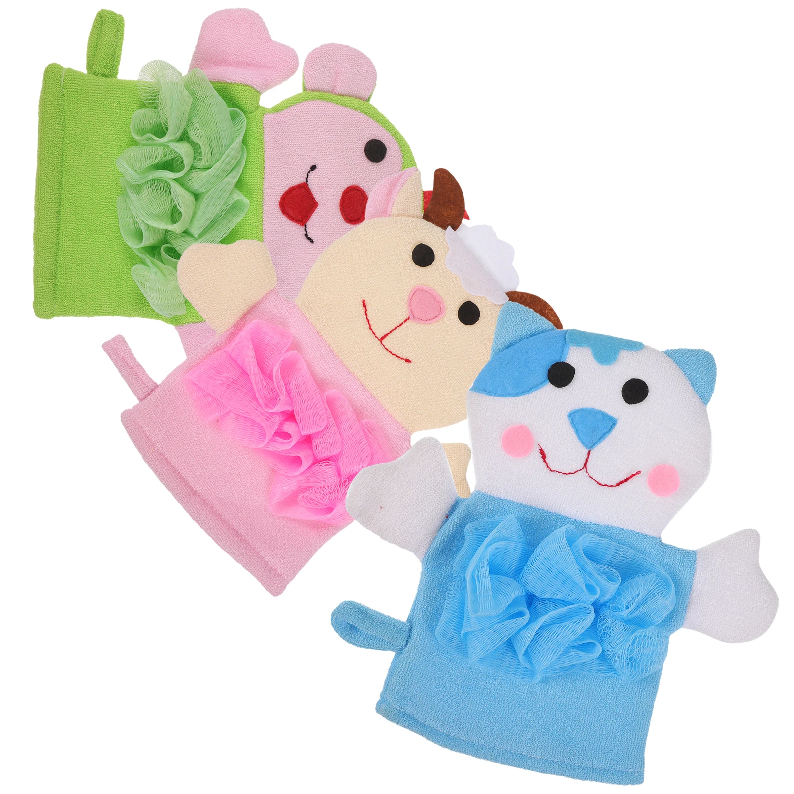 

3pcs Cartoon Bath Gloves Sponge Exfoliating Scrubber for Kids Baby Bath Mitts Glovebaby bath sponge toddler washcloths foaming