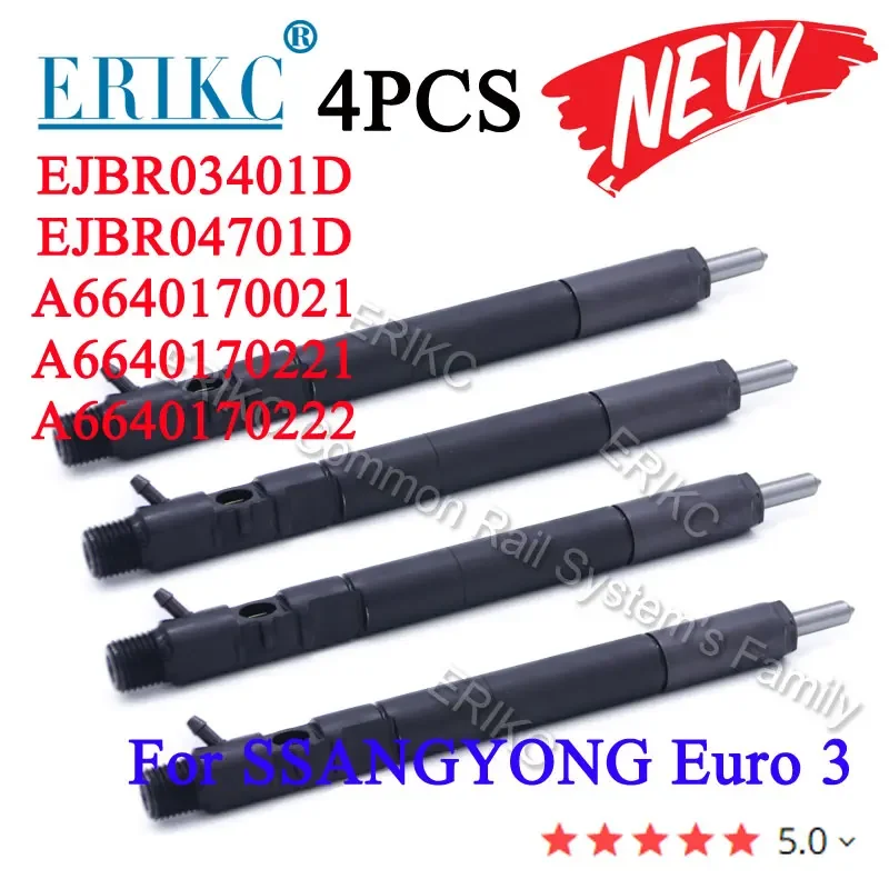 4pcs EJBR03401D Common Rail Injector Nozzle Assy EJBR04701D A6640170021 A6640170222 for SSANGYONG Euro 3 6640170021 6640170222