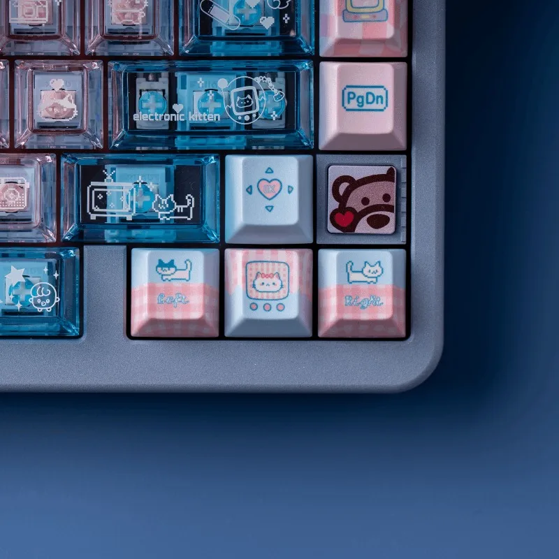 Electronic Meow Keycap Cherry Profile Keycaps Pc Translucent Custom Cute Key Caps Pixel MX Switch Mechanical Keyboard Caps