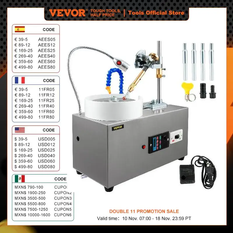 VEVOR 180W Gem Faceting Machine w/ Faceted Manipulator Led Light Water Pump 2800RPM Flat Gemstone Processing Jade Angle Polisher