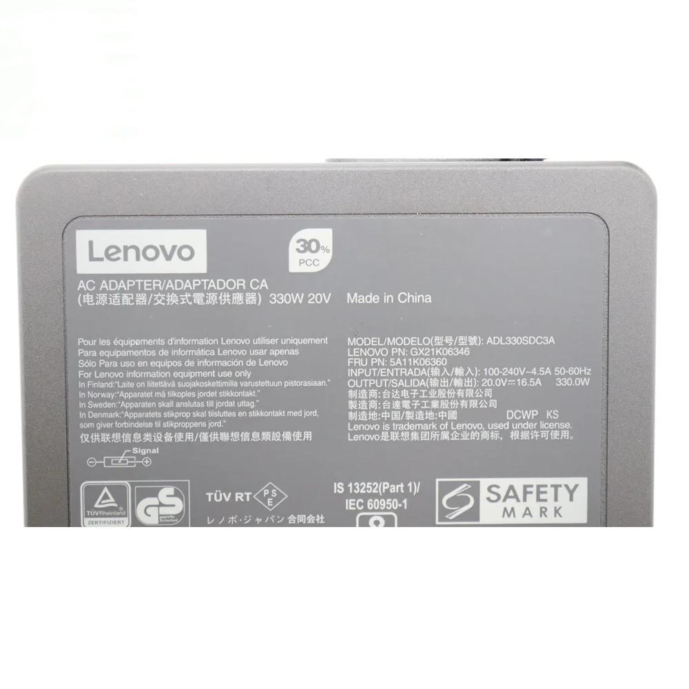 Fuente de alimentación para portátil Lenovo Legion Y9000 R9000 Pro 9 7 7i 5i 5 Pro 15 16 17 Yoga AIO 7 cargador 330W 16.5A 20V AC ADL330SDC3A