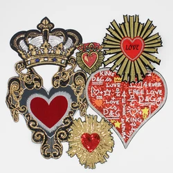 2PCS Embroidery Sequin Crown Heart Badge Patches for Clothing Sticker Appliques Sew on Accessories