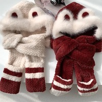 Cute Windproof Scarf Hat Glove Set Thickening Ear Protection Bear Ear Hat One-piece Neck Scarf Hat