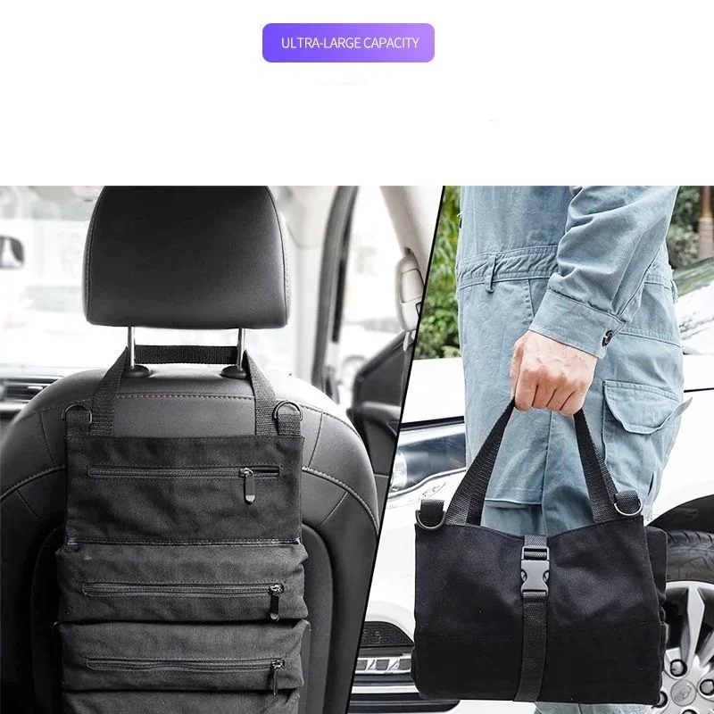 

Oxford Canvas Waterproof Car First Aid Kit Electric Tool Bag Multifunction Roll up Storage Toolbag Wrench Roll Bag