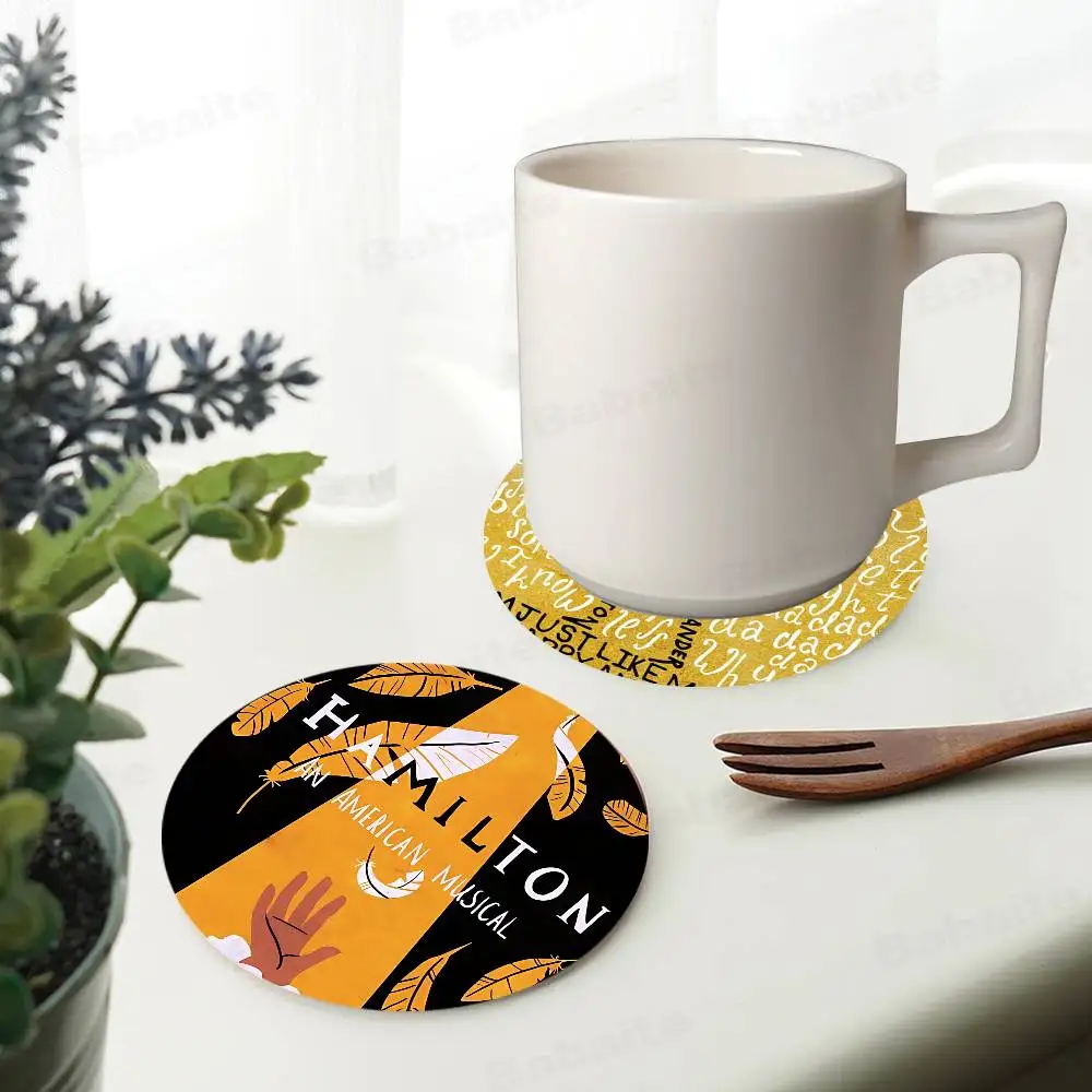 Classic Musical Theater H-Hamilton Wooden Coaster Heat-Resistant Drink Mats with Non-Slip Base, Perfect Gift Idea