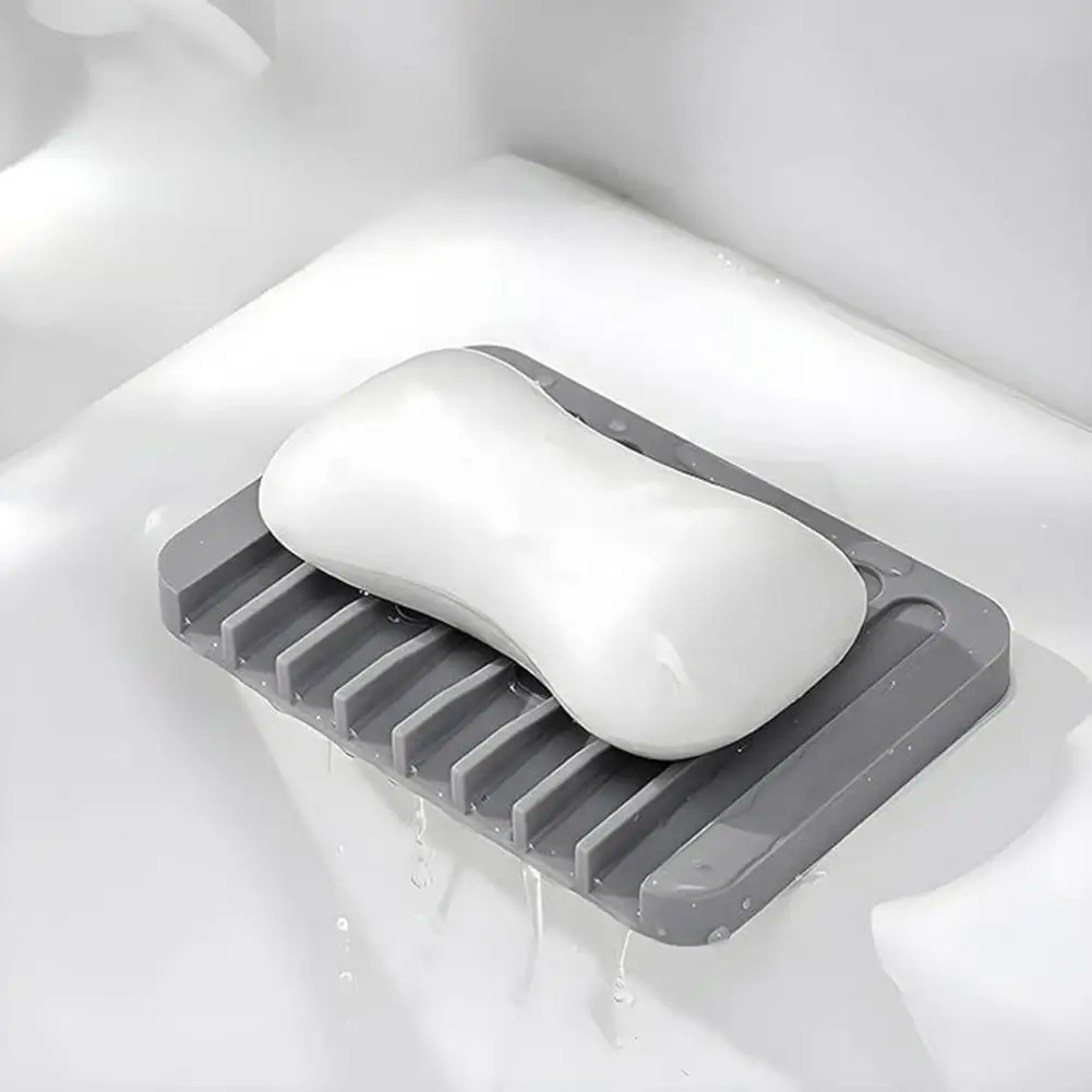 Self Draining Soap Dish Silicone Soap Tray Waterfall Drainer Soap Holder for Bathroom Shower Bath Tub Kitchen Sink 비누 접시