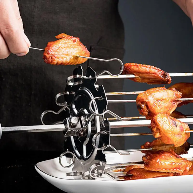 Stainless Steel BBQ Kebab Cage Rotisserie Skewer Forks Spit Charcoal Chicken Grill For Roaster Oven Camping Cooking Tool HOT