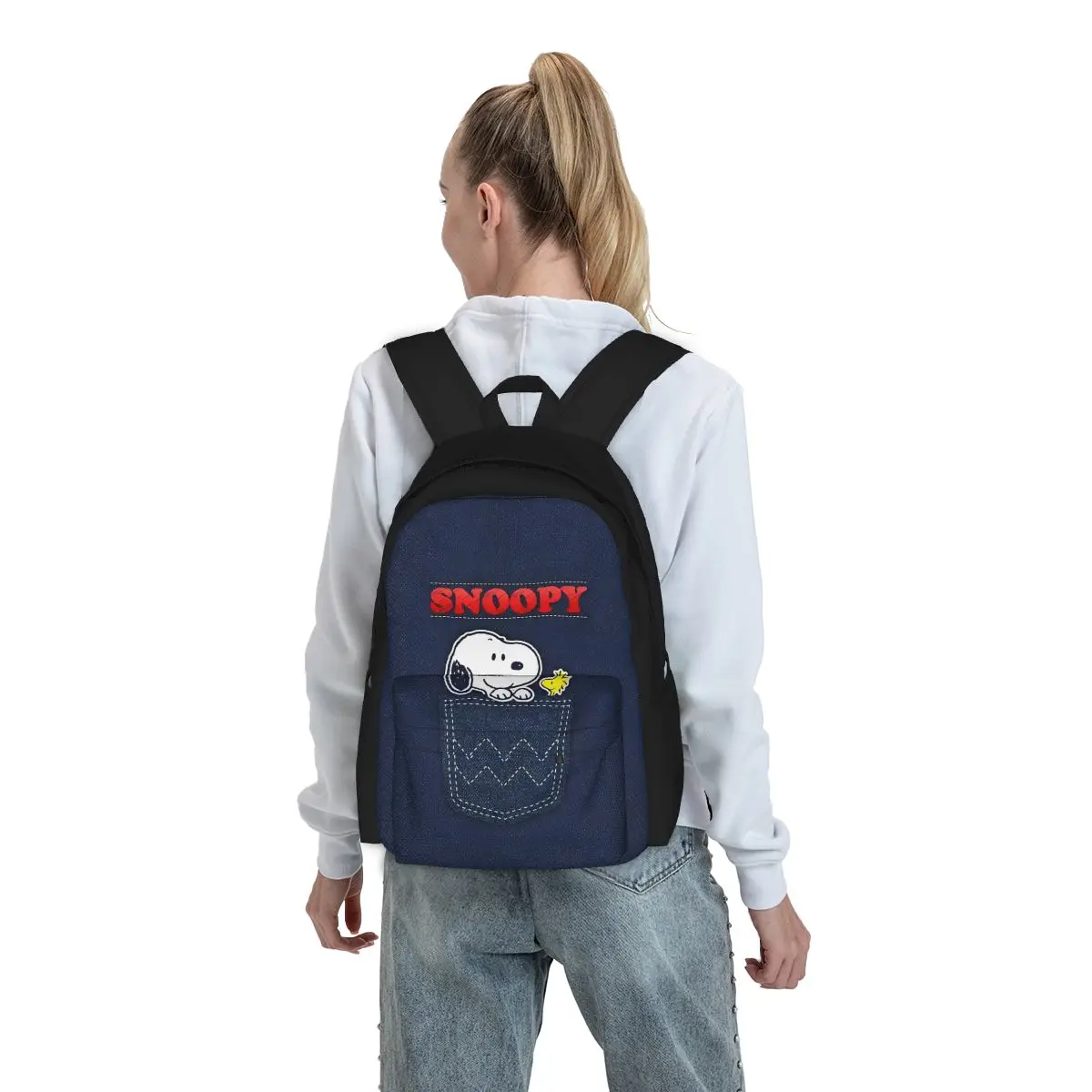 Cute Cartoon Snoopy Women Backpack Mochila Casual Student School Bag Denim Print Laptop Mochila Teenage Waterproof Shoulder Bag