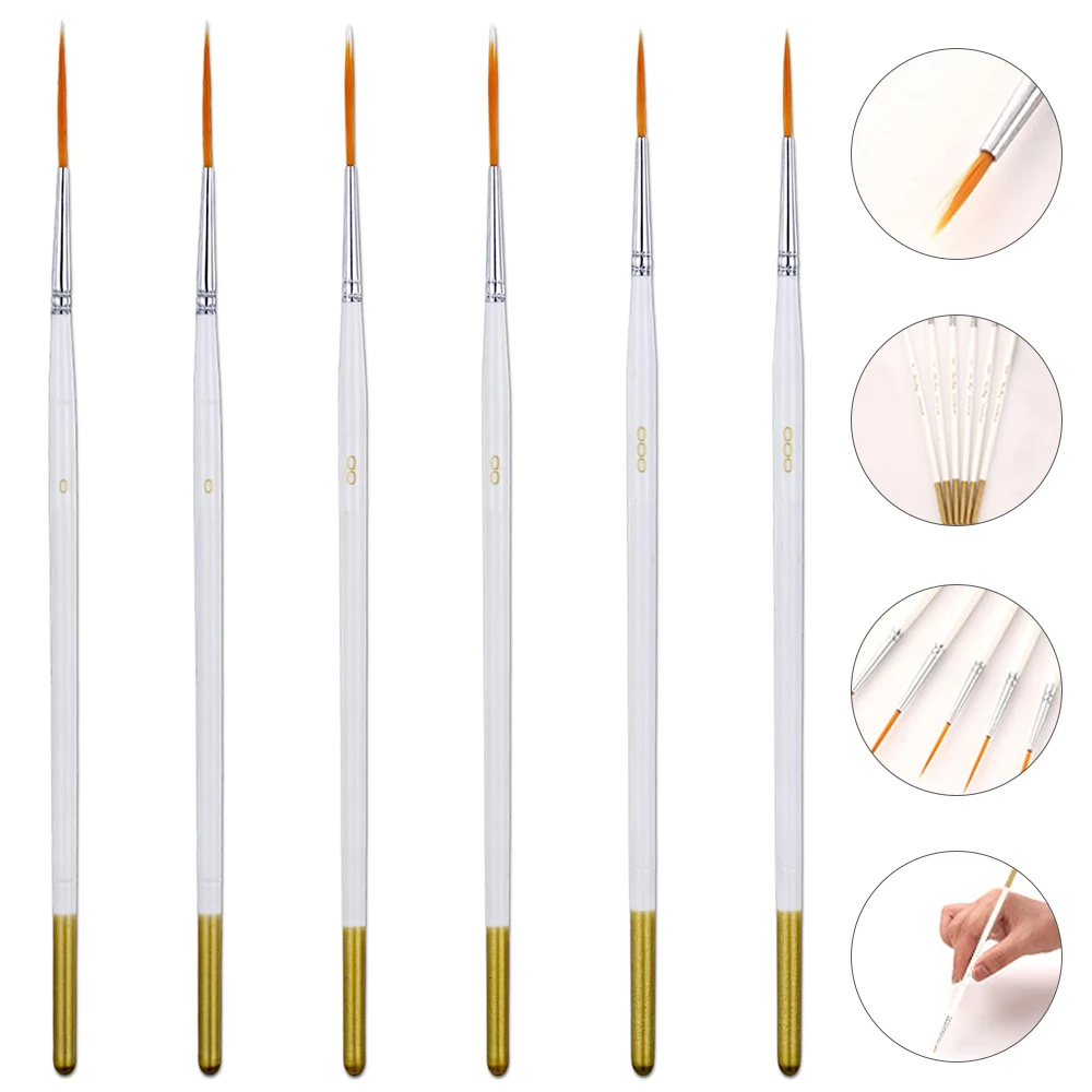 6pcs/set Script Paint Brushes Painting Fine Point Liner Brush Fine Tip Miniature Micro Detail Paint Brush Set for Art Supplies