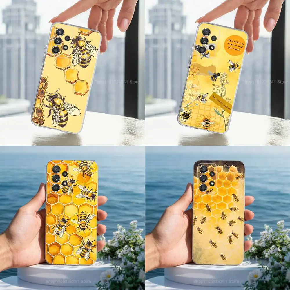 

Cute Yellow Bees For Samsung A30,71,51,S9,10,20,Ultra,S22,23,21,PIus,FE,Lite,Transparent, Silicone Case