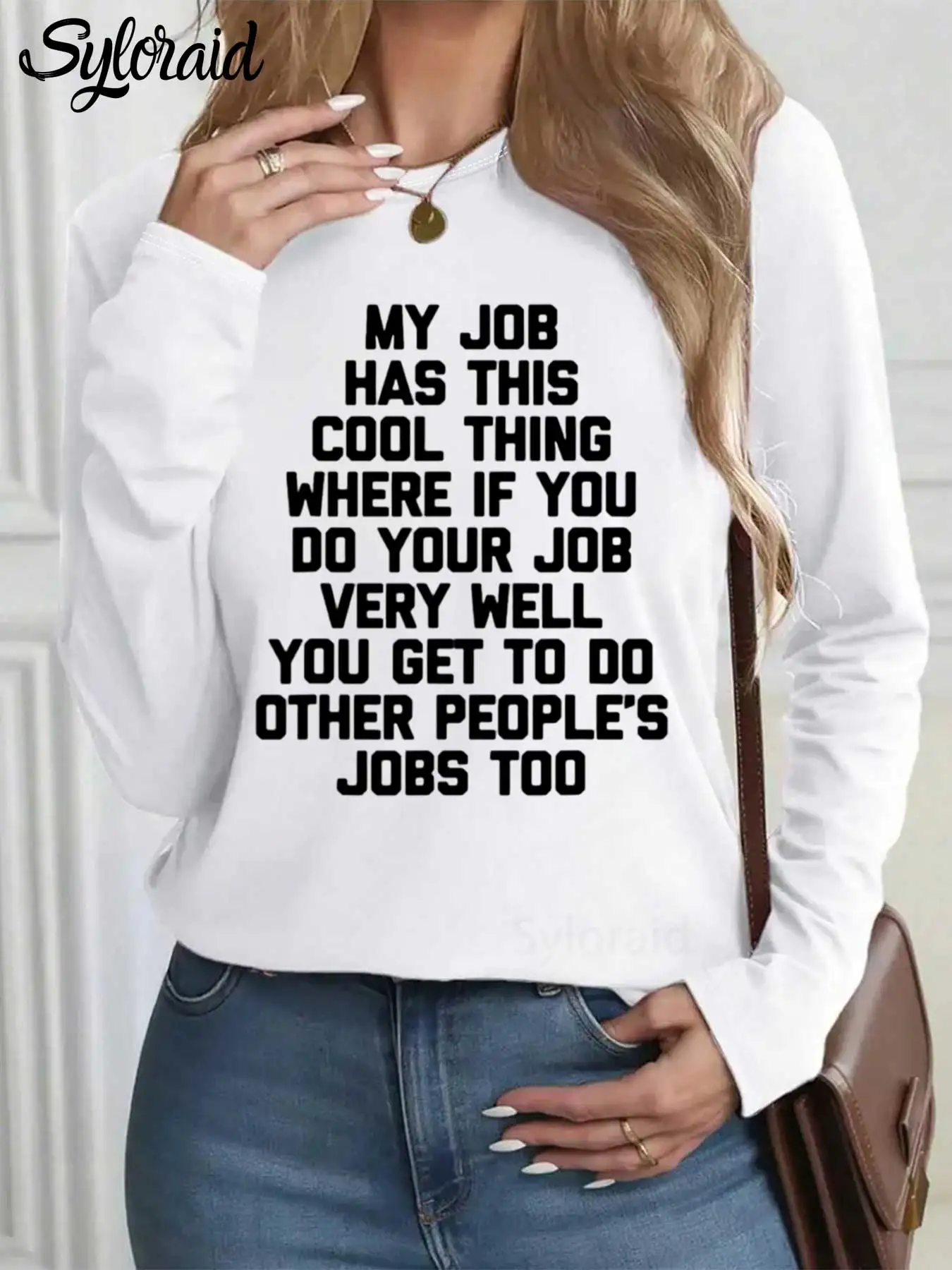 تي شيرت نسائي طويل الأكمام مضحك مكتب وظيفة تي شيرت وظيفي لديه هذا شيء رائع قميص موضة جولة الرقبة عارضة أعلى #1