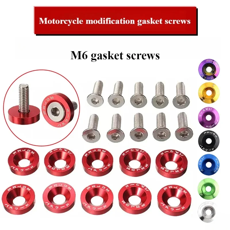 10/20Pcs M6 Car Modified Hex Fasteners Fender Washer Bumper Engine Concave Screws Fender Washer License Plate Bolts Car Styling