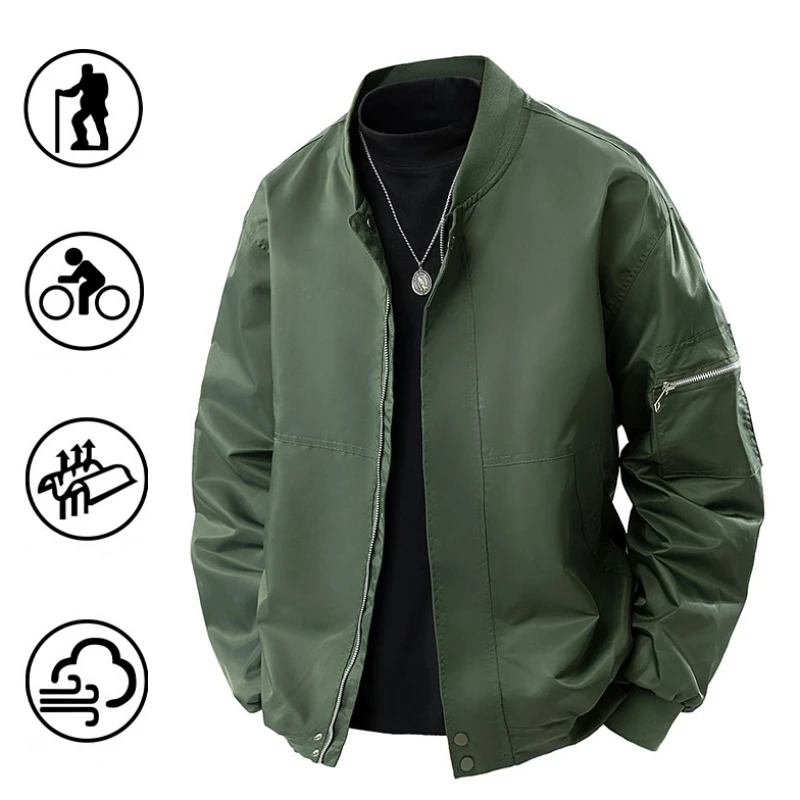 

Новая мужская куртка, простая летная куртка с бейсбольным воротником, осенне-зимний стиль, однотонное мужское повседневное спортивное пальто