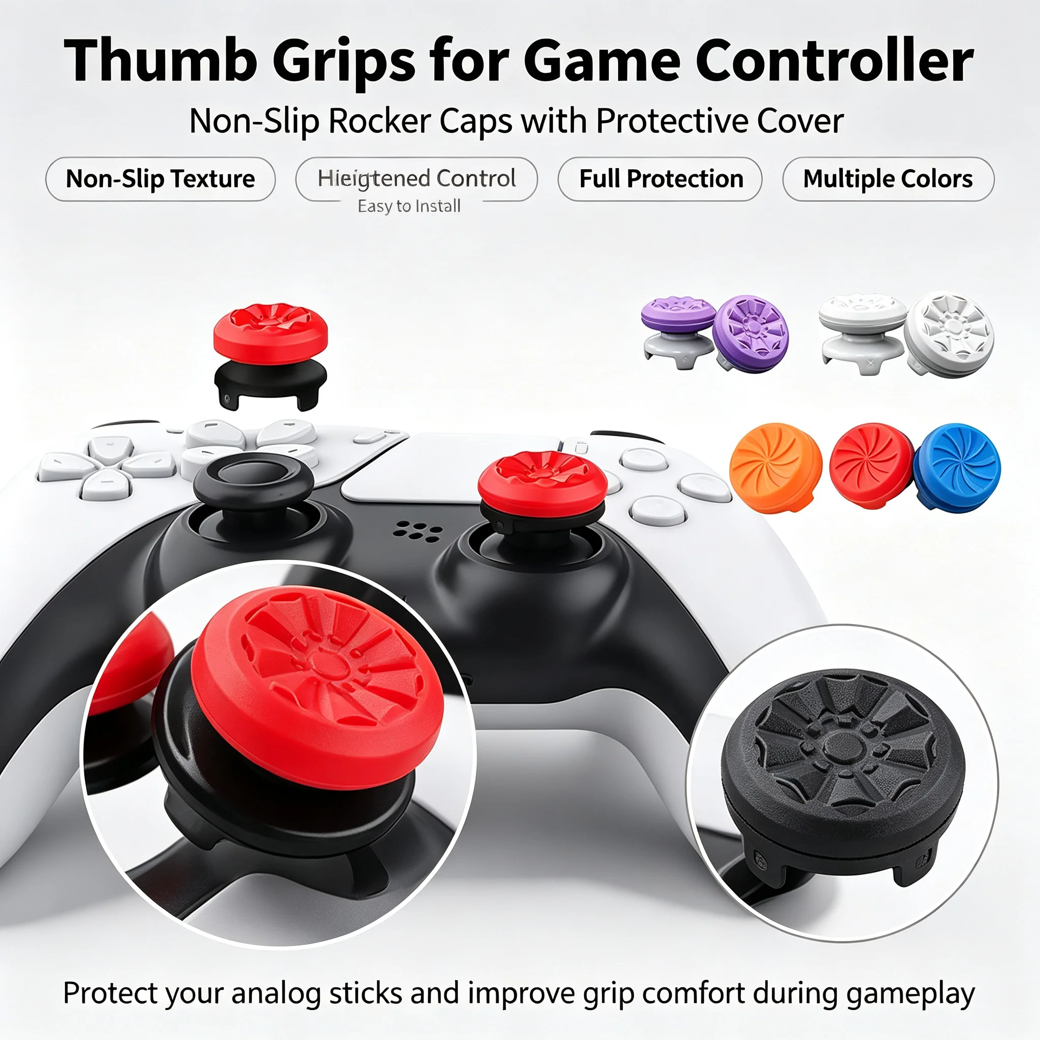2PCS Anti Slip Thumb Stick Grips High Low Rise Caps Extenders for PS5 PS4 NS2 Controller Gamepad Joystick Covers