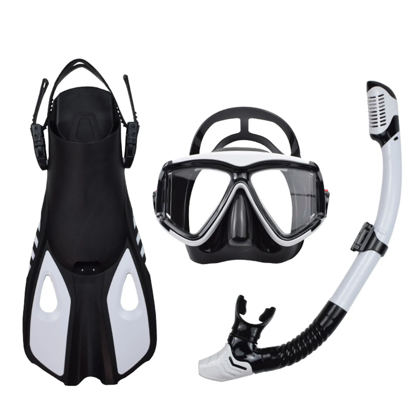 Juego de 3 piezas de snorkel para adultos y niños, gafas de buceo/tubo de respiración/aletas, equipo profesional para natación en la playa