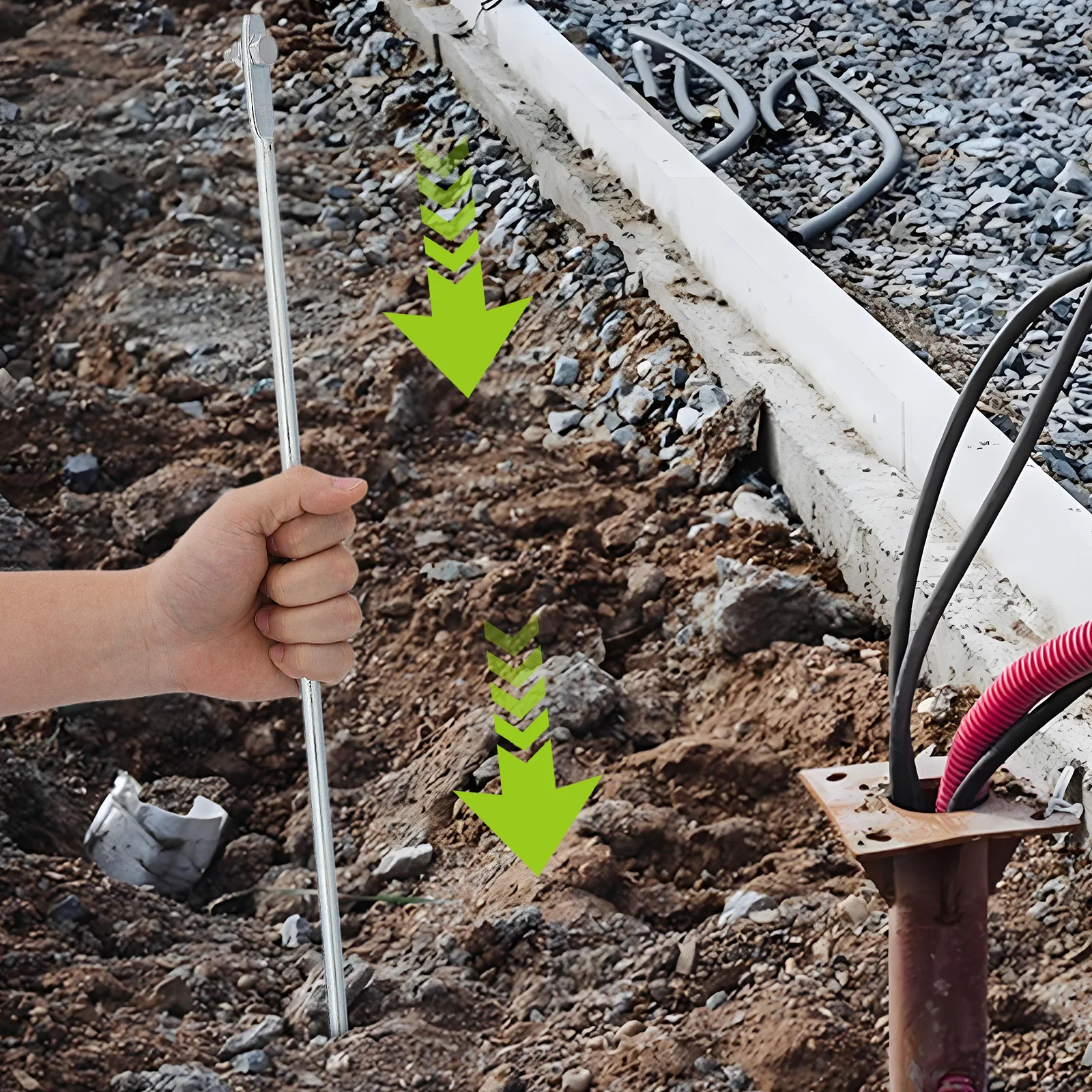 قضيب أرضي من الحديد خفيف الوزن للسياج الكهربائي والمشروعات الكهربائية الخارجية ومسبار محمول وتأريض الأسلاك المتينة