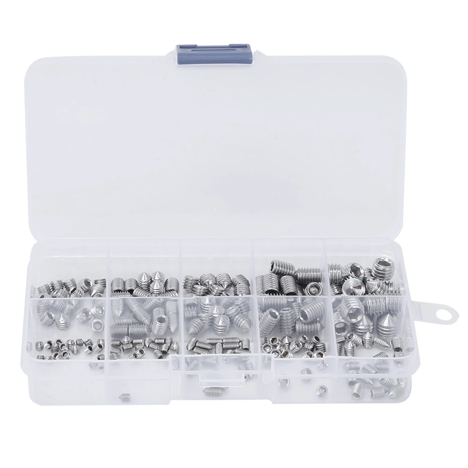 200Pcs Stainless Steel Cone Point Hex Socket Set Screws Assortment Kit Grub Screws Fastener Set Machinery Equipment Home Repair