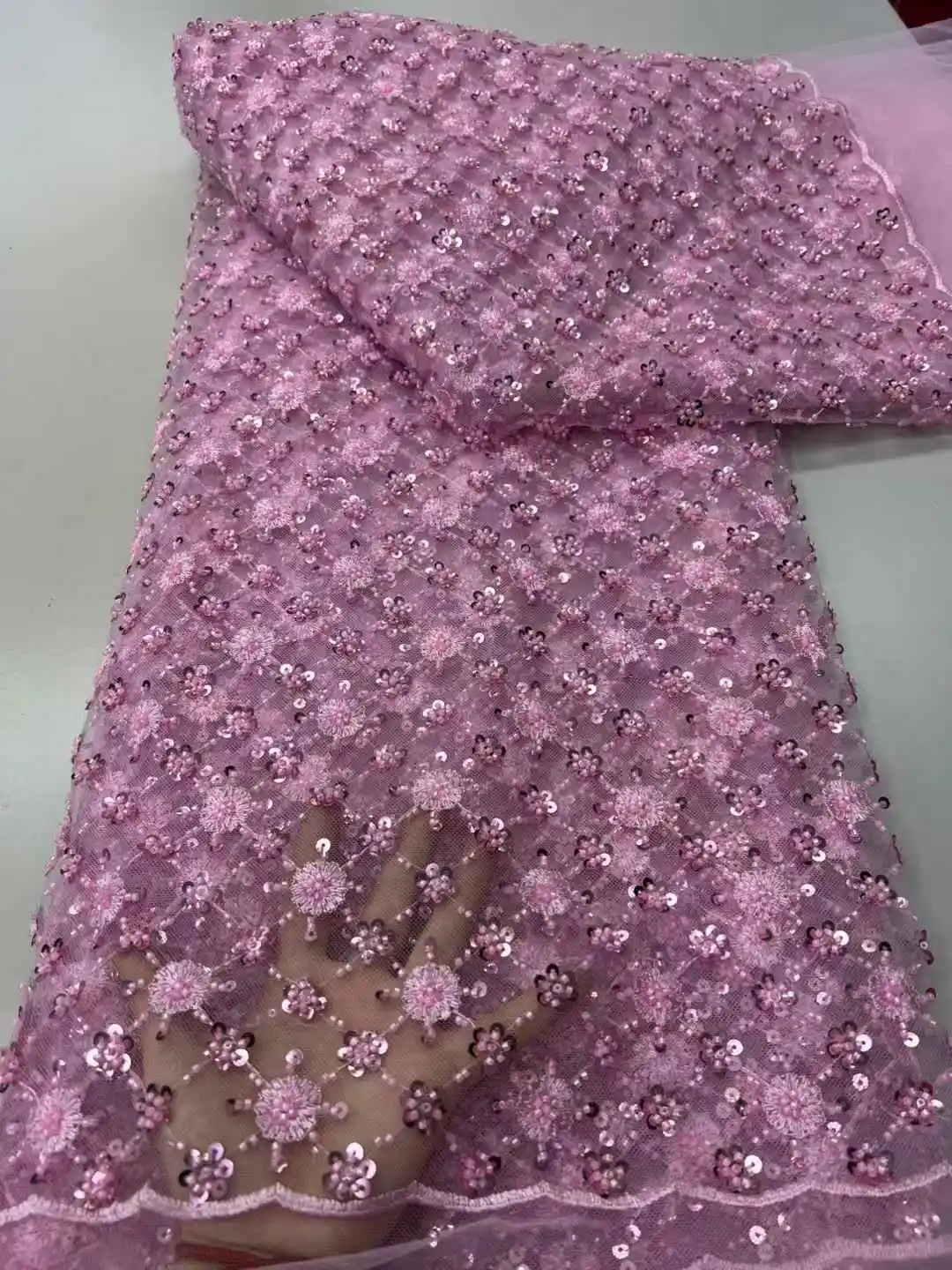 

African Lace Fabric 2025 Sequins Beaded Embroidery Groom Nigerian Bridal High Quality French Tulle Lace Fabric For Wedding