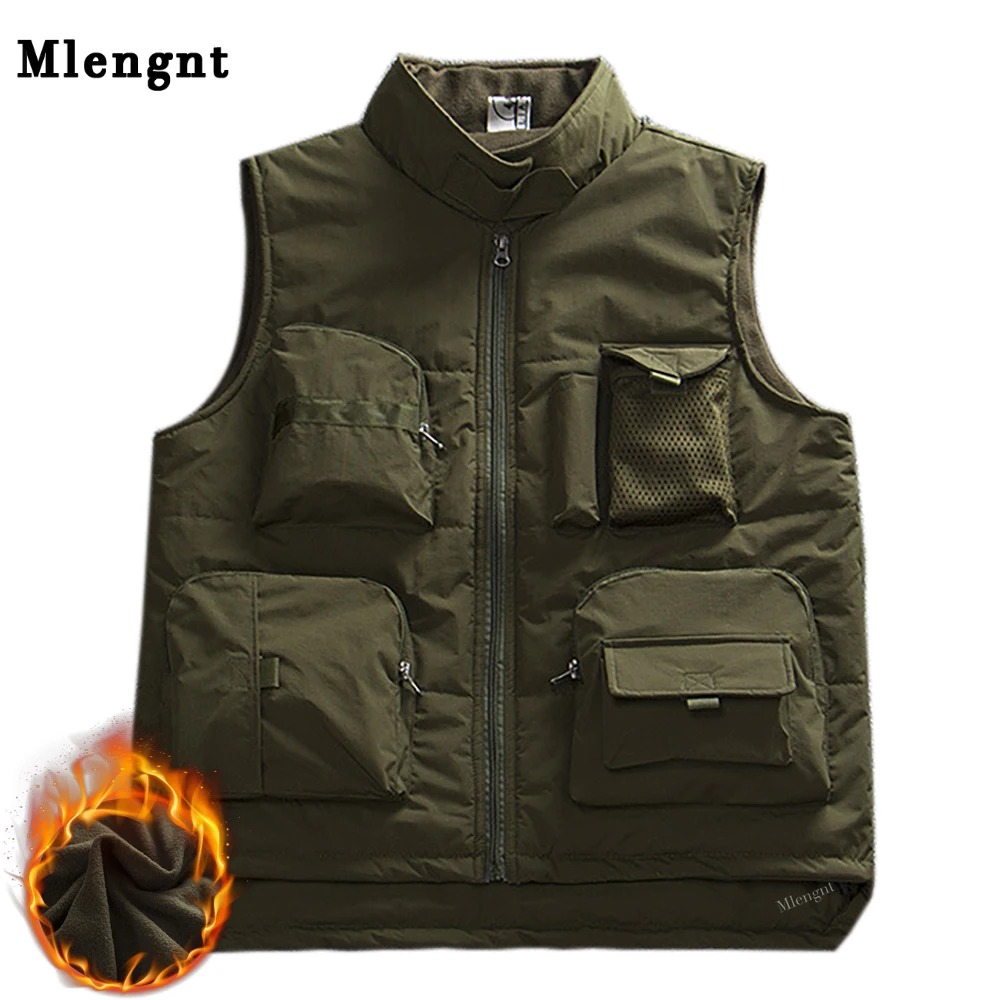 

Multi Pocket Plus Velvet Vest for Unisex Winter Casual Thick Warm Photographer Sleeveless Outerwear Men Jacket with Many Pockets