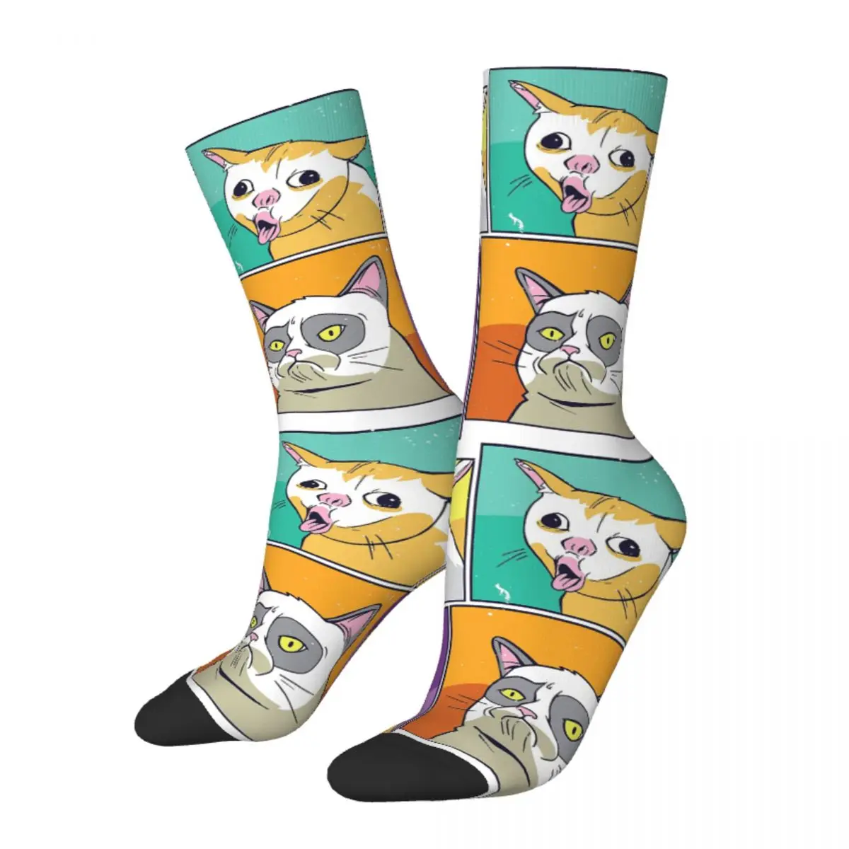 Funny Sock for Men Cute And Funny Stuffed Pet Hip Hop Harajuku Meme Cats Lively Small Docile Seamless Pattern Printed Crew Sock