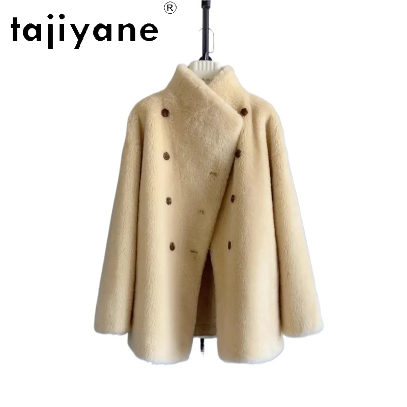 

TAJIYANE 100% Natural Wool Coats for Woman Korean Style Yellow Shearing Jacket 2025 Winter Outerwears Women Clothing шерсть