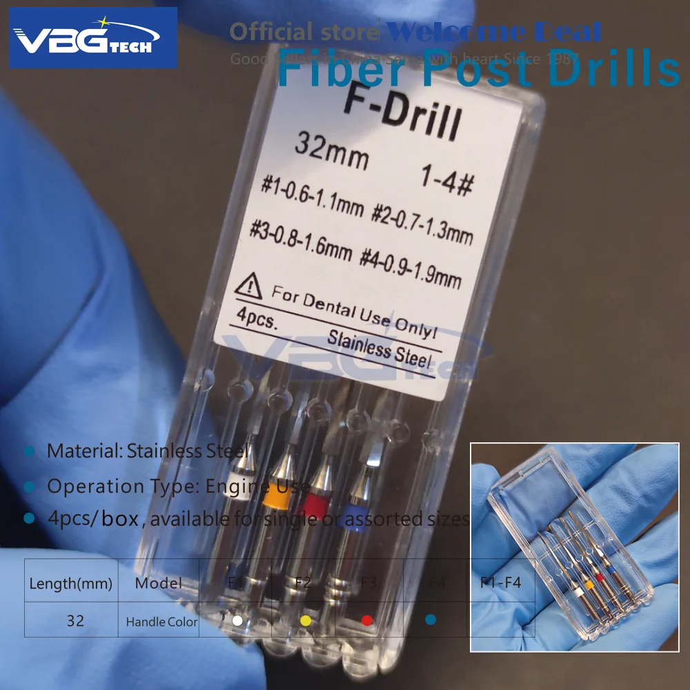 4Pcs/Box 32mmDental Instruments Metal Fiber Post Expander Drills Reamers Endodontic Root Canal Files F Drills Dentistry Material