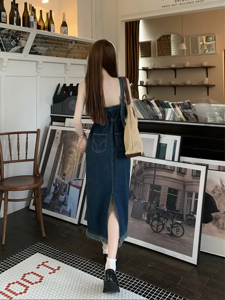 Suspender Denim Dress Paired Blouse Set Separately 2024 Summer V Neck Puff Sleeve Top Back Elastic Waist Dress