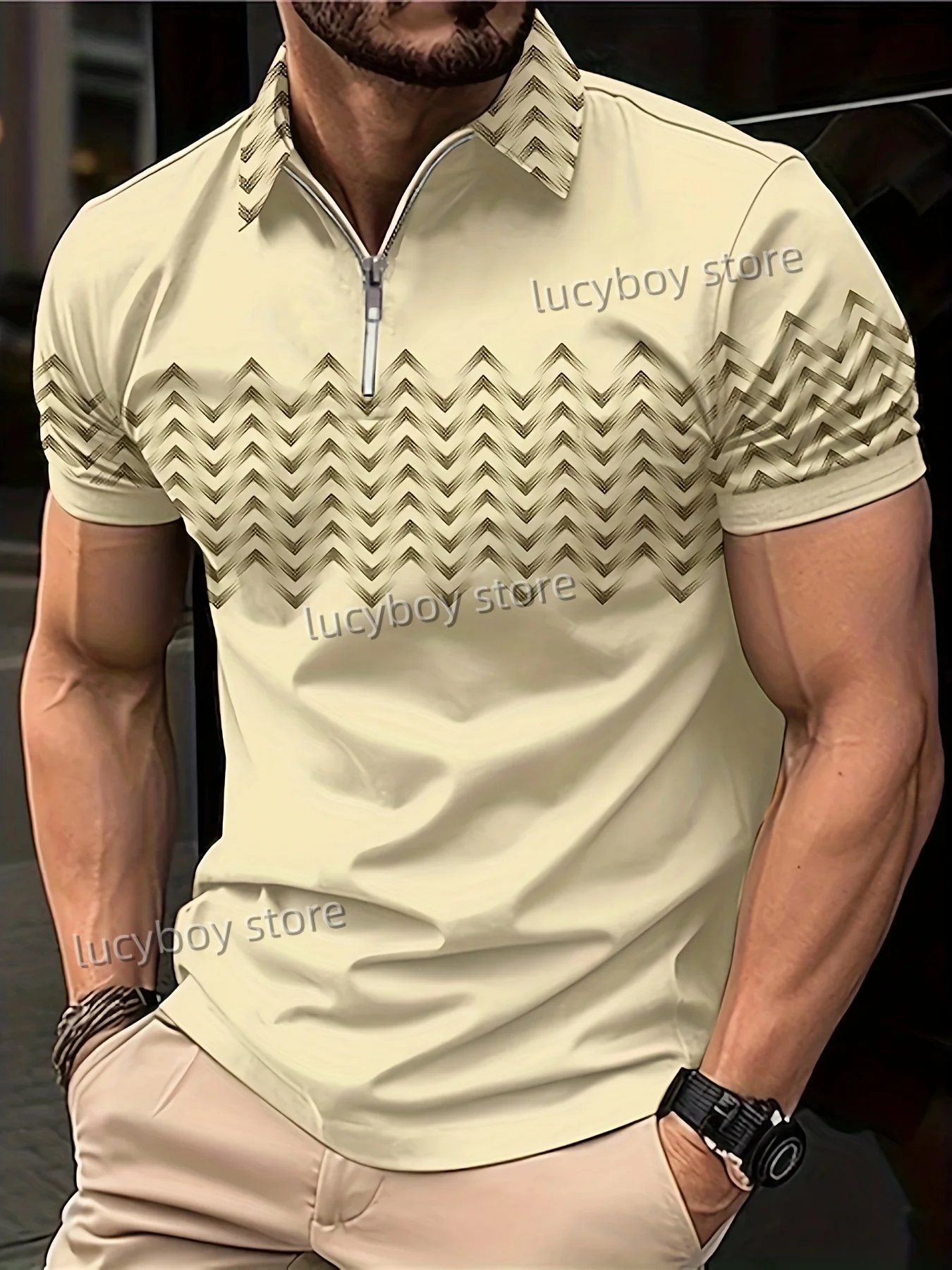 Men Striped 5 Print Office Polo Shirt Oversize Short Sleeved T-Shirt Breathable Men's Clothing Casual Sports Street Polo For Men