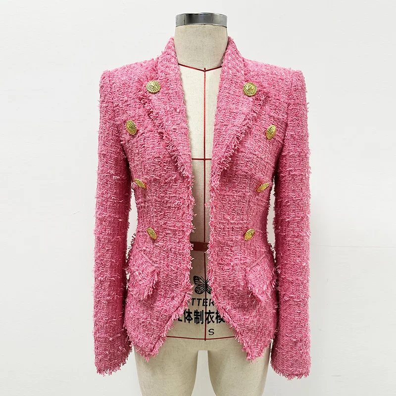 Classic Lion Head Gold Buttons New in Outwear Ladies nappa-cut blazer dimagranti in Tweed donna maniche lunghe giacche rosa donna