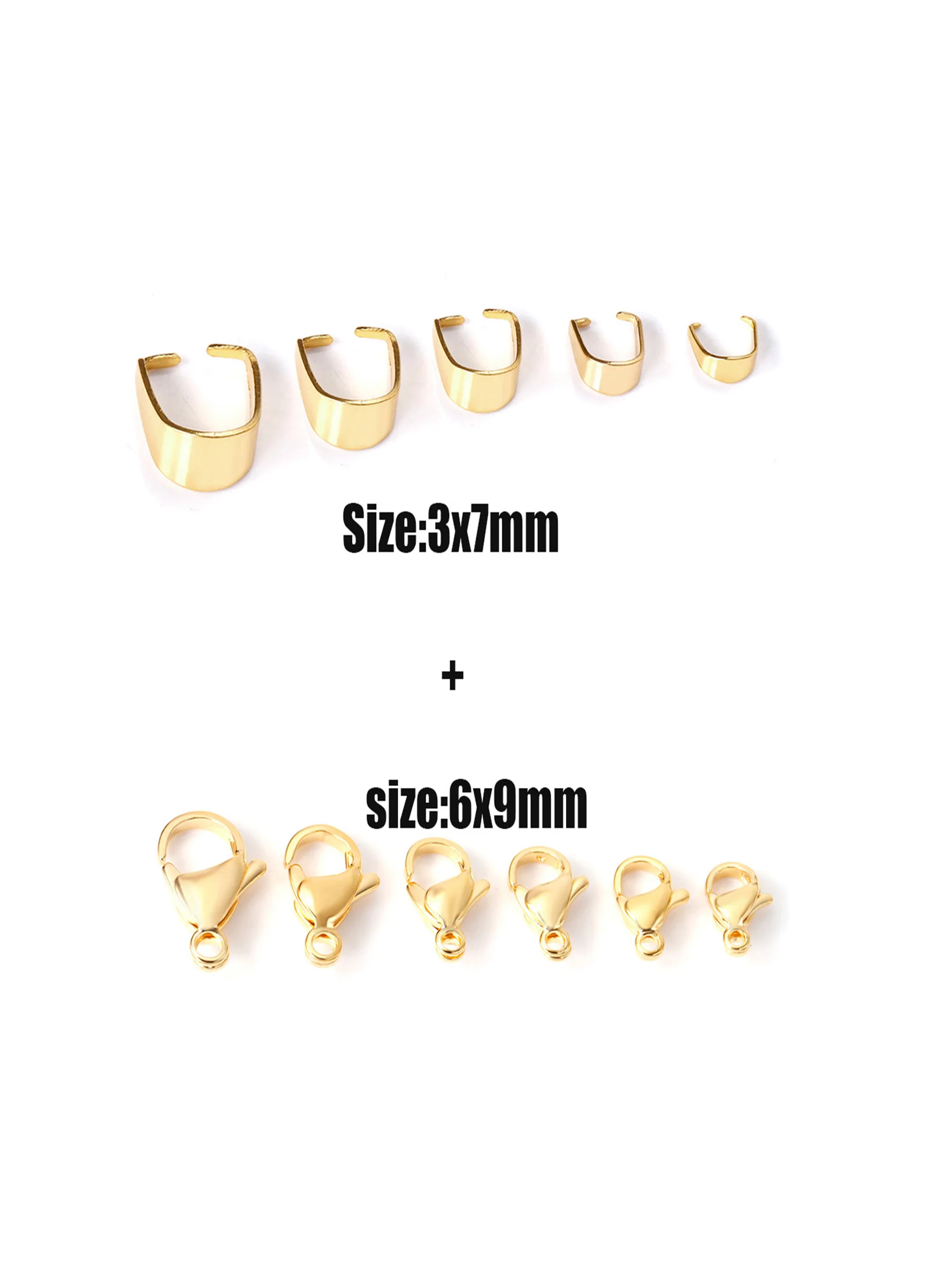 

ASON 100Pcs Stainless Steel Gold Color Pendant Pinch Bail Clasps And Lobster Clasp Hooks For Necklace Bracelet Accessories