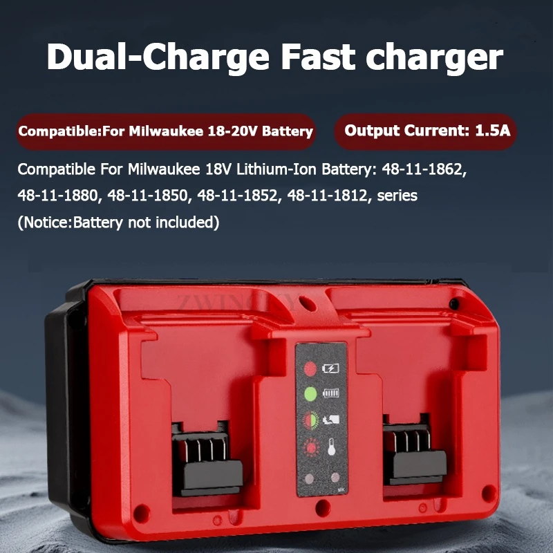 

Замените быстрое литий-ионное зарядное устройство 1,5 А, 18 В для Milwaukee 18 В-20 В, двухпортовое многонапряжное зарядное устройство для литий-ионного аккумулятора M18