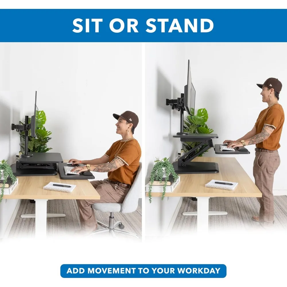 Standing Desk Converter, Stand Up Desk Riser with Dual Monitor Mount, Adjustable Workstation in Black