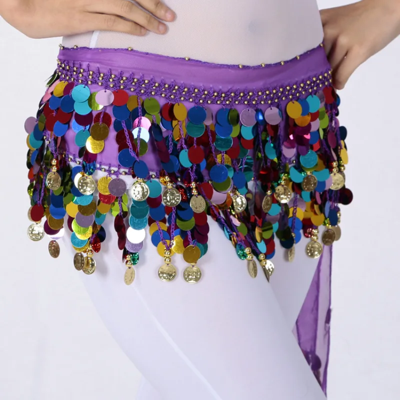 Belly Dance Sequined Waist Chain Copper Coin Tassel Belts Indian Dance Performance Clothing Accessories Sequins Waist Scarf