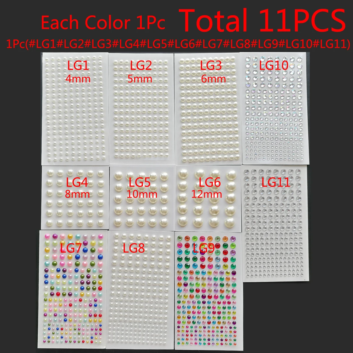 11Sheet Mix Hair Pearls Stick On Self Adhesive Pearls Stickers Face Pearls Stickers for Hair Face Makeup Body Makeup DIY Craft