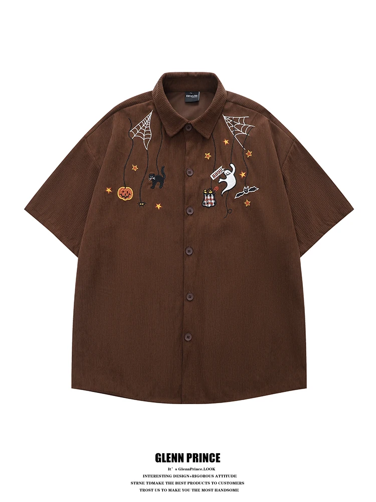 

GPstudio American Retro Cartoon Embroidery ort Sve irt Men's Summer Loose Casual loween irt Breathable Polyester