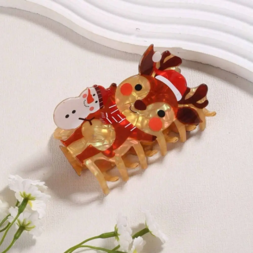 Funny Elk Christmas Hair Claw Snowman Cute Acetate Shark Clip Acetic Acid Cartoon Xmas Grab Clip Girl