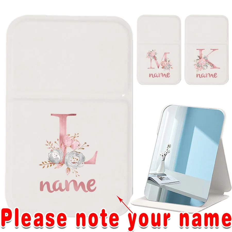 Customized Name PU Foldable Portable Compact Vanity Mirror Handheld Makeup Mirror Protective Cover Personalize Travel Accessory