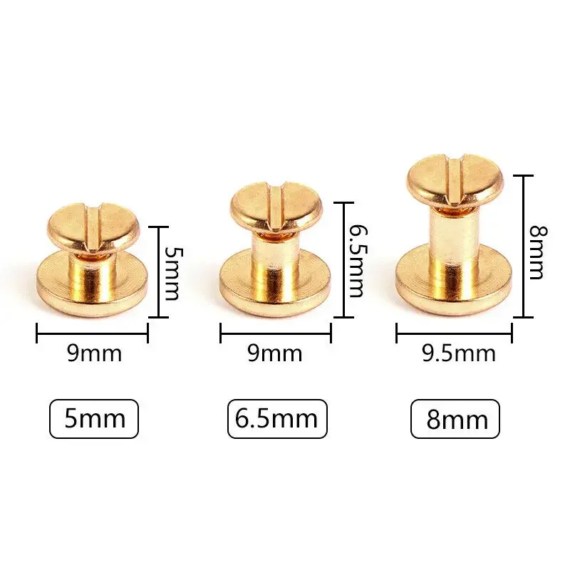 10Sets/20Pcs M5 x 4mm Flat Belt Screws Luggage Leather Craft Nail Rivets Brass Gold Silver Solid Female Rivet Slotted Stud Head