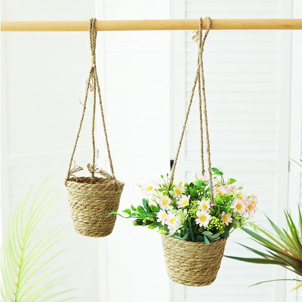 

Creative Brown Hanging Weaving Flowerpot Rope Woven Hanger Box Planter Plant Hangers Yard Storage Basket Balcony Terrace