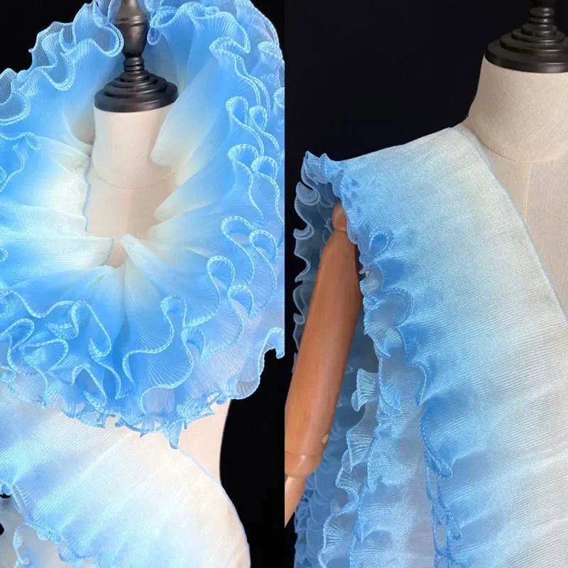 

5Yards Gradient Pleated Lace Fabric Ribbon Mermaid Ruffled Organza Border for Sewing Skirts Dress Wedding Clothing Lace Trim New