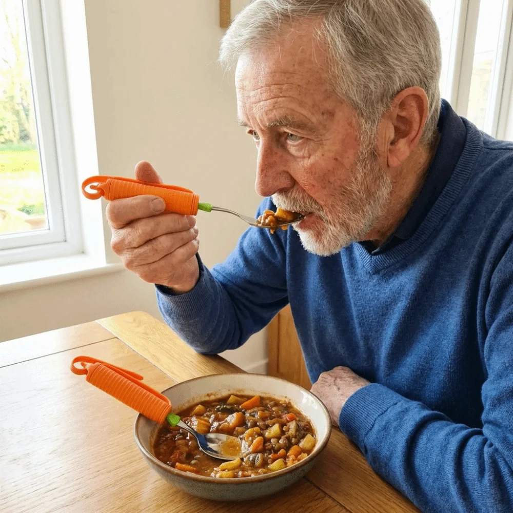 Anti-Shake Stainless Steel Fork and Spoon Portable Ergonomic Elderly Auxiliary Tableware Easy To Use Silicone Handle