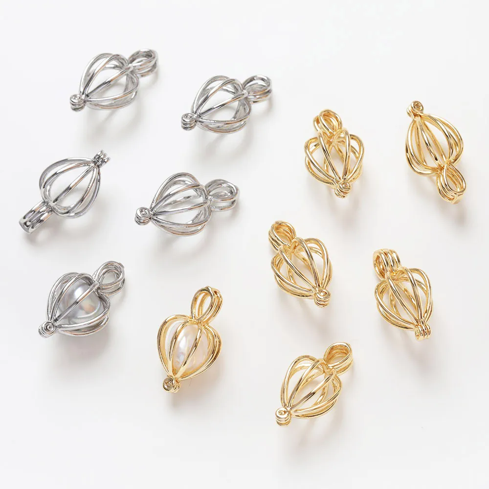 4PCS Hollow Out Pendant Can Contain Pearls Beads Jewelry Findings DIY Hand Made Brass 14k Gold Plated  Accessories 12*24mm
