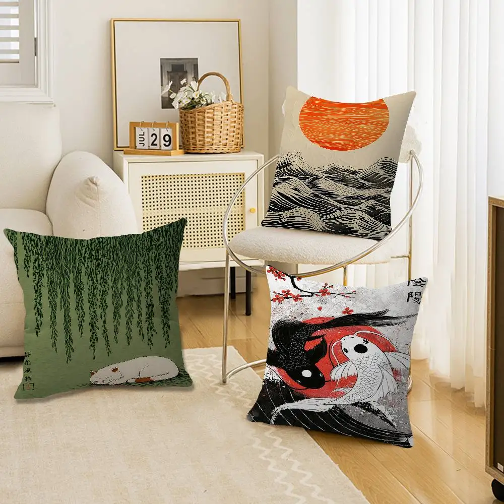 

Retro Japanese Forest & Koi Fish Zen Water Personalized Pillow Cover Kids Bedroom Wild Party Decor Pillowcase