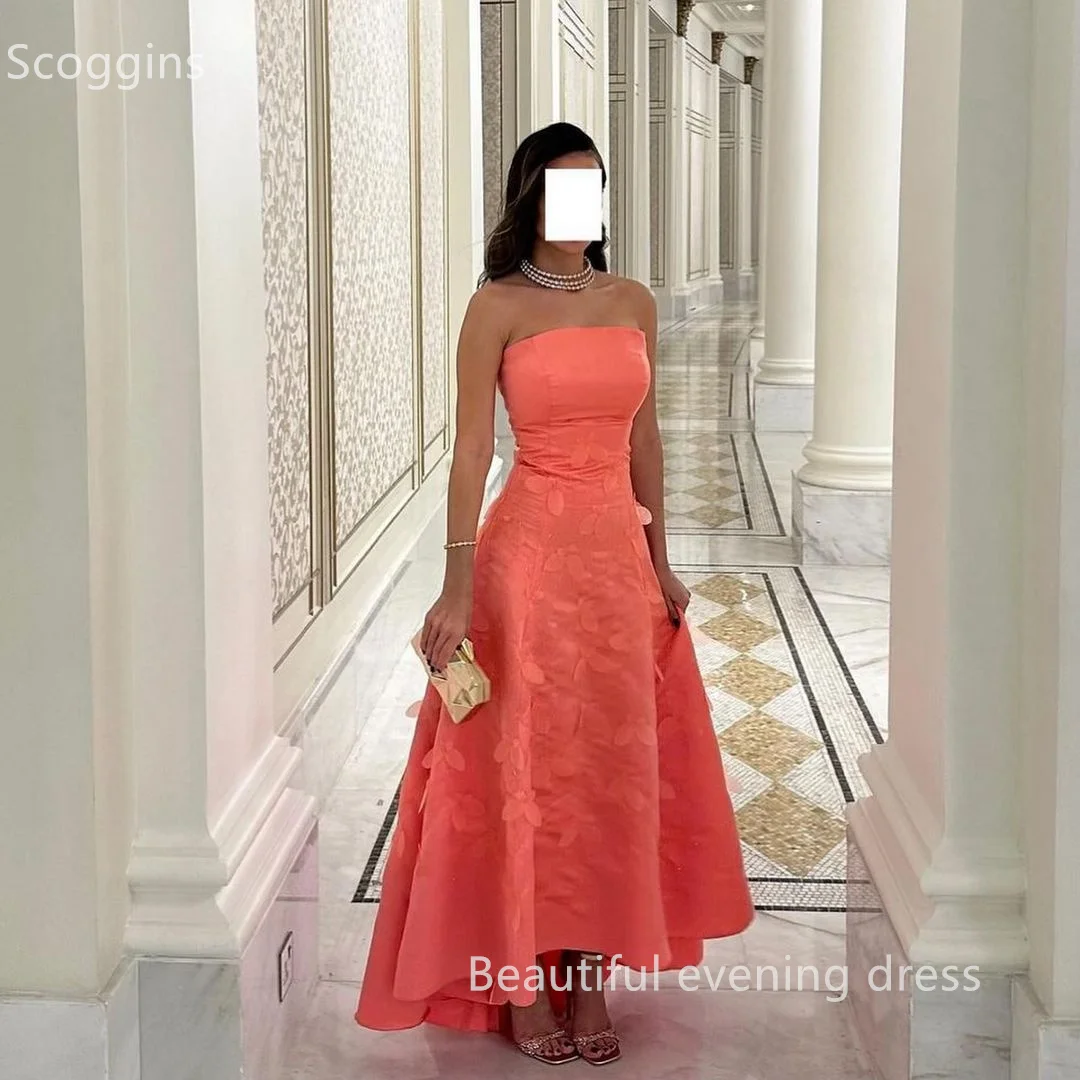 Scoggins A-Line Strapless Hand-Made Flowers Floor-Length Evening Dresses Wedding Dress Elegantes Mujer/Elegant Party Dresses