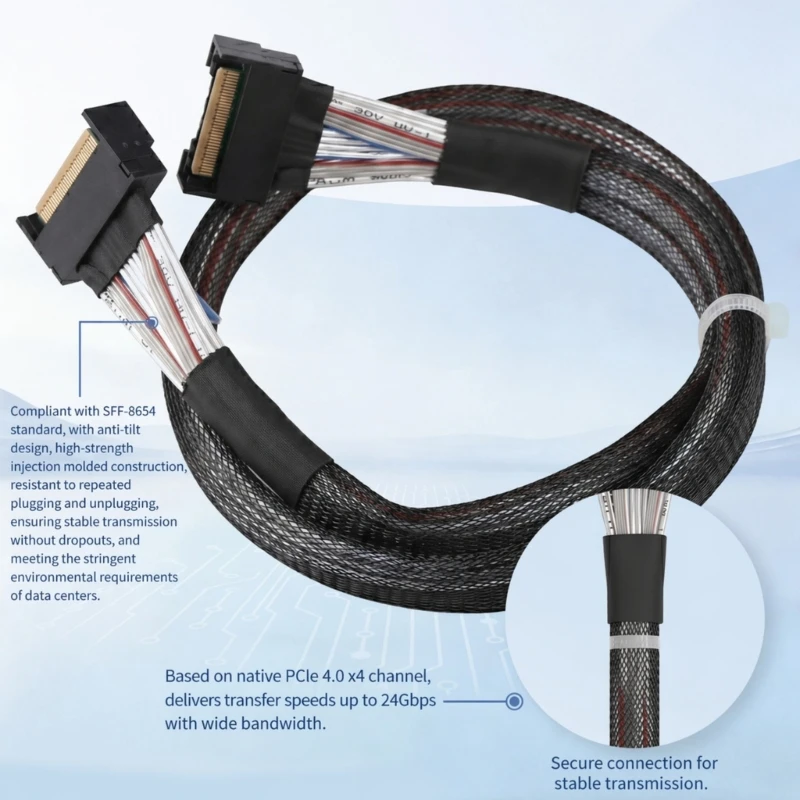 Bidirectional Data Transfer Cable, Mcio to McioSFF-8654 8i Internal Storage Cable for Data Center Hardware and Intensive
