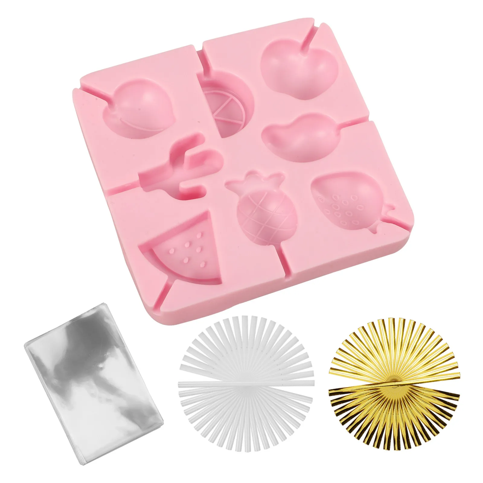 1 Juego de moldes de silicona para piruletas con palitos para dulces, lazos para bolsas de chocolate, suministros DIY para hacer dulces, envoltorios para regalos de fiesta, repostería
