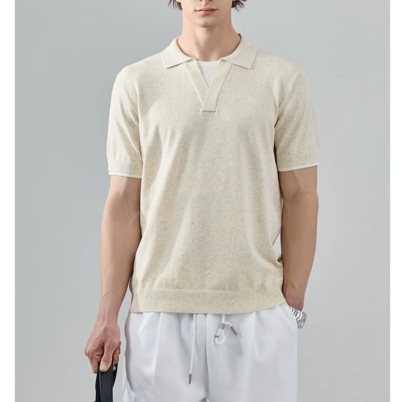 

Knitted Short-sleeved Polo Shirt 2026 Men's Summer Old Money Wind Contrasting Color Lapel Fake Two-piece Top