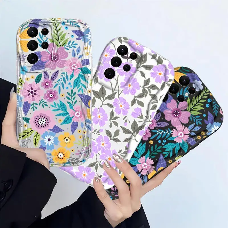 Creamy Texture Case for Samsung Galaxy S23 S24 Ultra S20 FE S21 Plus Shockproof Phone Cover Silicone Funda Brilliant Flowers image 5