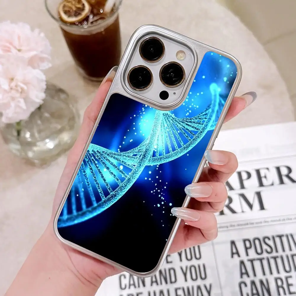 

DNA Brain Neuron Mobile Phone Case for iPhone 17 16 15 14 13 12 11 Air Pro Max Plus Silver Plating Colorful Cover Luxury Pretty